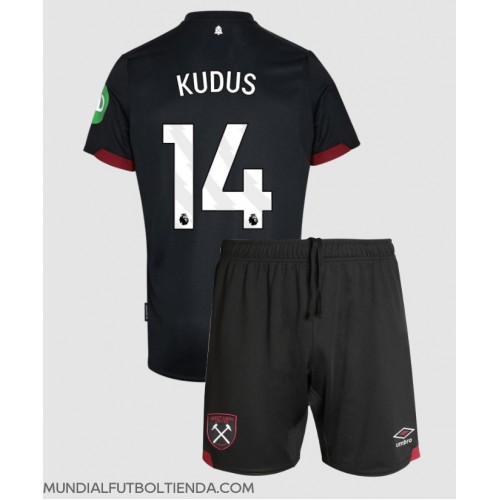 Camiseta West Ham United Mohammed Kudus #14 Segunda Equipación Replica 2024-25 para niños mangas cortas (+ Pantalones cortos)